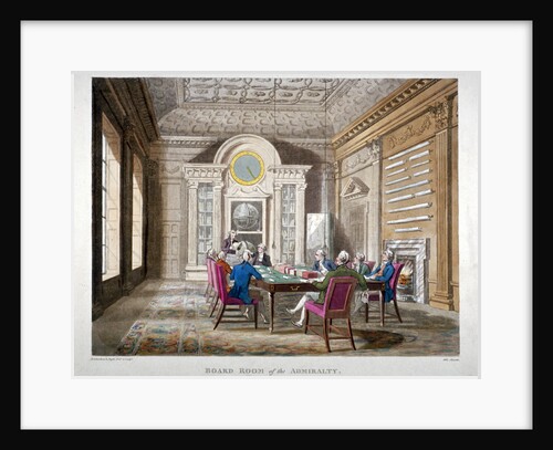 Boardroom of the Admiralty with a meeting in progress, Whitehall, Westminster, London by Augustus Charles Pugin