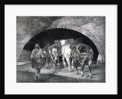 Entrance to the Adelphi wharf showing work horses and two men, Westminster, London by Charles Joseph Hullmandel