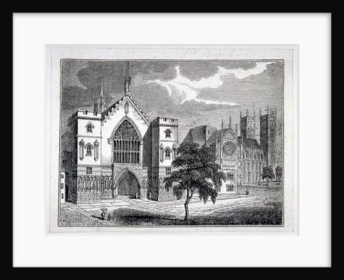 Westminster Hall from New Palace Yard with a view of Westminster Abbey, London by W Hughes