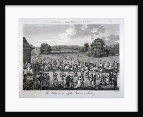 View of the crowded entrance to Hyde Park on a Sunday, London by John Pass
