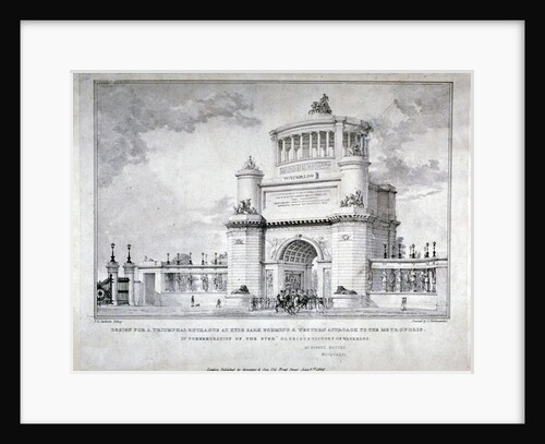 Design for a triumphal arch at Hyde Park in commemoration of the victory at Waterloo in 1815, 1826 by Charles Joseph Hullmandel