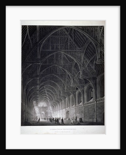 Interior view of Westminster Hall showing the fine hammerbeam roof, London by George Hawkins