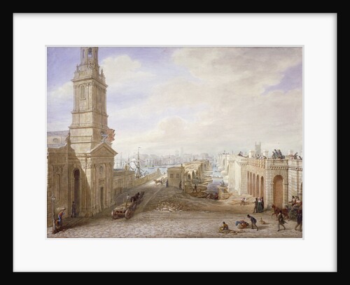 Old and new London Bridges looking south, London by George Scharf