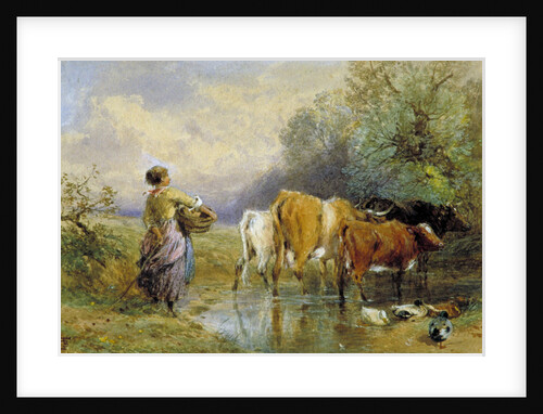 A Girl driving Cattle across a Stream by Myles Birket Foster