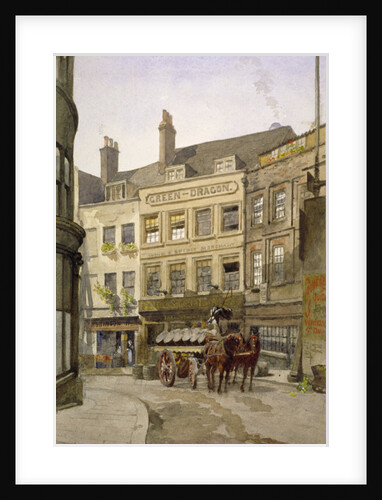 View of no 11 St Andrew's Hill and the Green Dragon Inn with a cart of barrels, London by John Crowther
