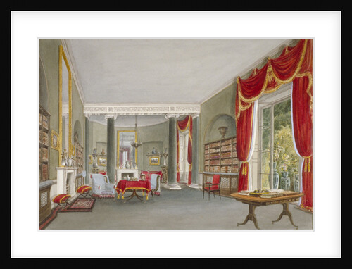 Interior view of the library drawing room in Bromley Hill, Bromley, Kent by John Buckler