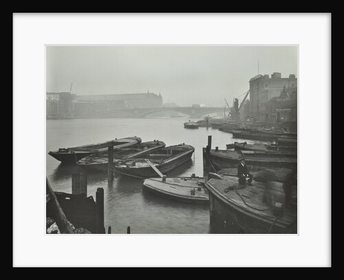 Barges moored at Bankside wharves looking downstream, London, 1913 by Unknown