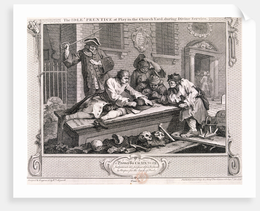 The idle 'prentice at play in the church yard...', plate III of Industry and Idleness 1747 by William Hogarth