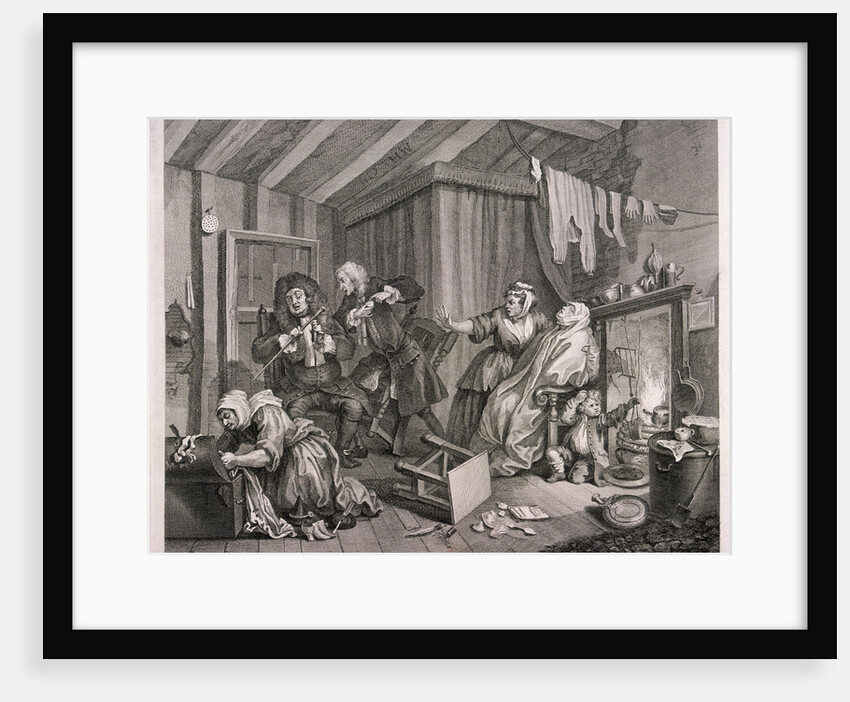 In a high saliuation [sic] at the point of death, plate V of The Harlot's Progress by William Hogarth