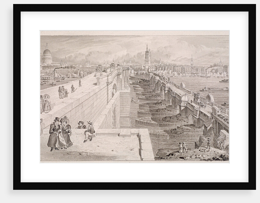 London Bridge (old and new),London by Thomas Hosmer Shepherd