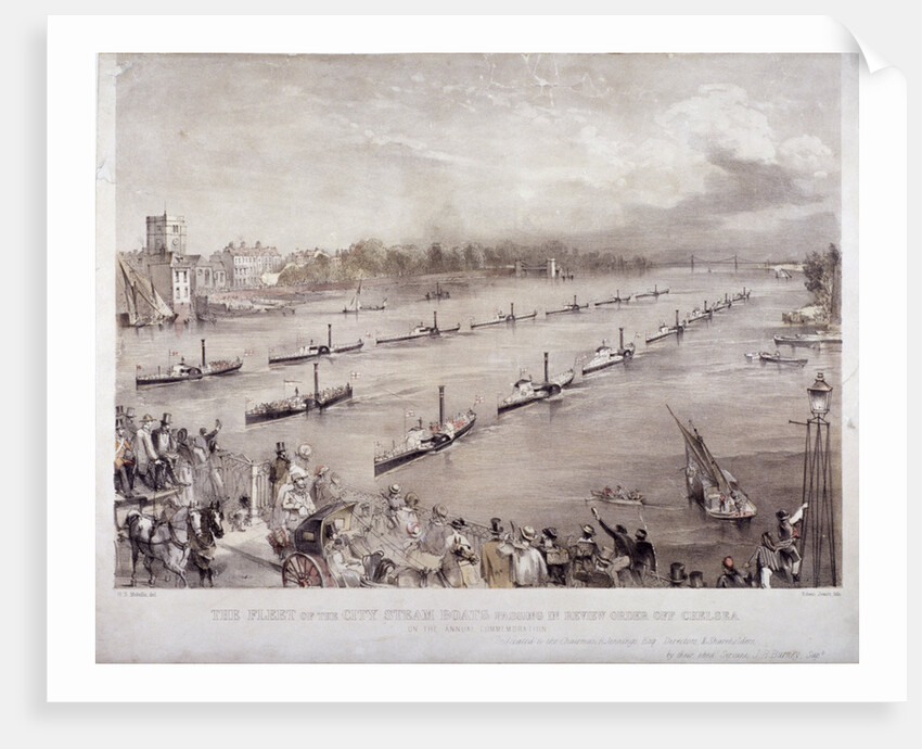 The fleet of the City steamboats passing in review order off Chelsea, London by Edwin Jewitt