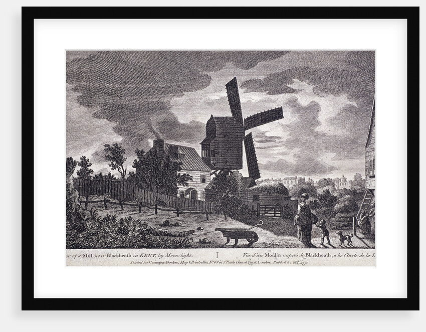 A mill on Blackheath by moonlight; including figures and a windmill, Greenwich, London by John June