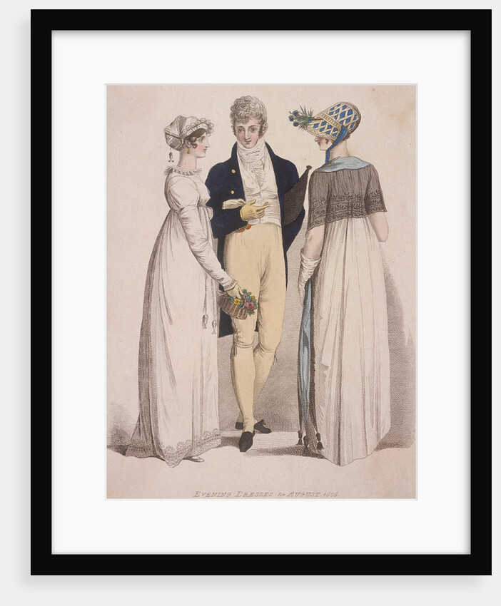 Two women and a man wearing evening dress by W Read