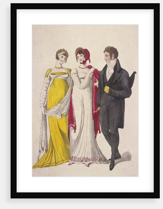 Two women and a man wearing full evening dress by W Read