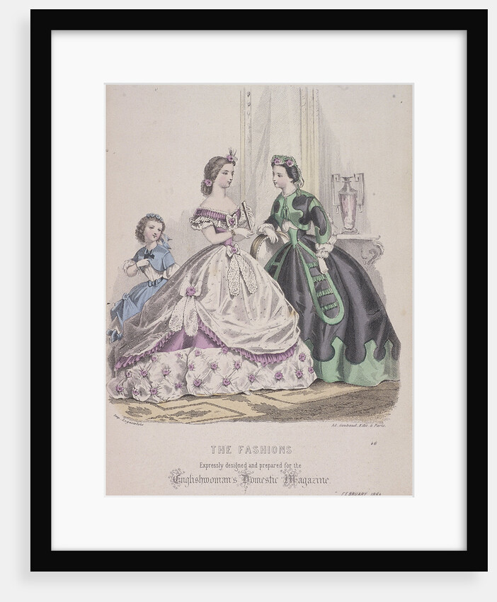 Two women and a child wearing the latest fashions by Anonymous