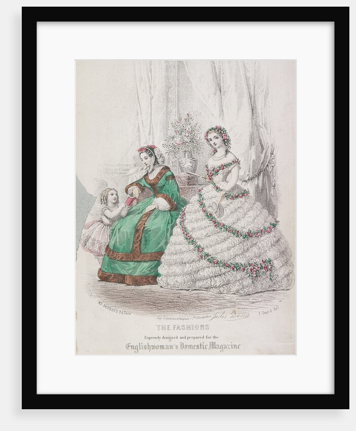 Two women and a child wearing the latest fashions by Anonymous