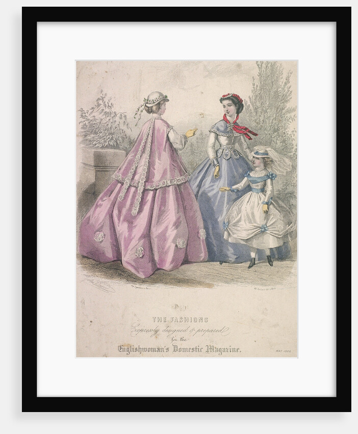 Two women and a child wearing the latest fashions by Anonymous
