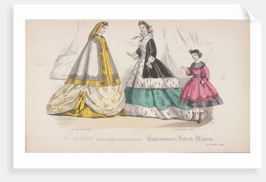 Two women and a child wearing the latest fashions by Anonymous