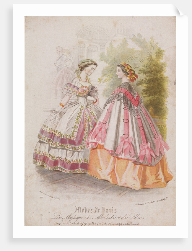 Two women wearing the latest fashions by Anonymous
