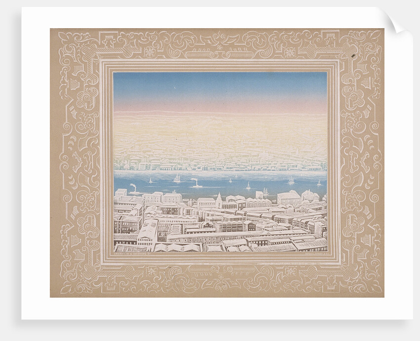 Aerial view of London with decorative border by Kronheim & Co