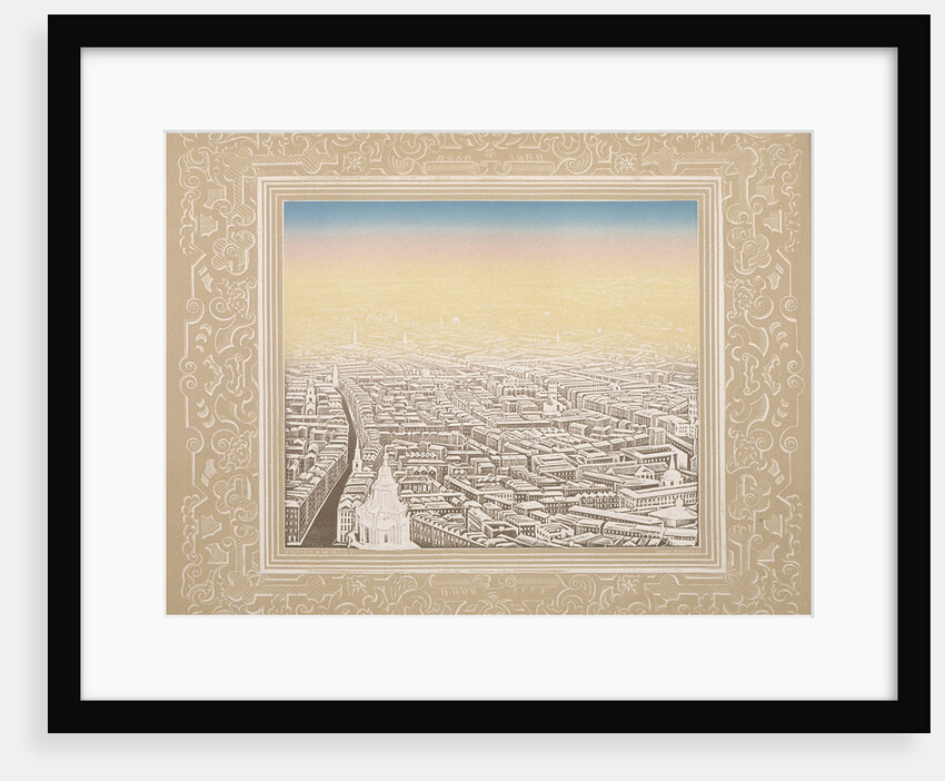 Aerial view of London framed in a decorative border by Kronheim & Co