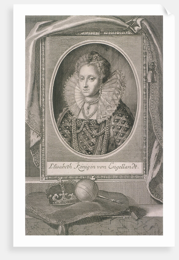 Queen Elizabeth I with crown and orb on a cushion by Anonymous