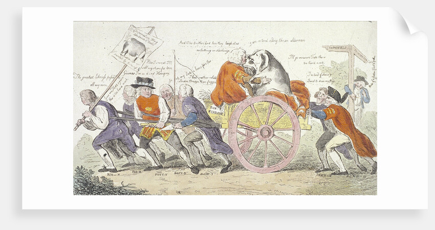The Corporation hog's journey to Smithfield in stile or aldermen turned pig show men. by Isaac Cruikshank