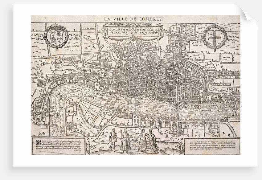 Map of the City of London and City of Westminster with four figures in the foreground by Anonymous