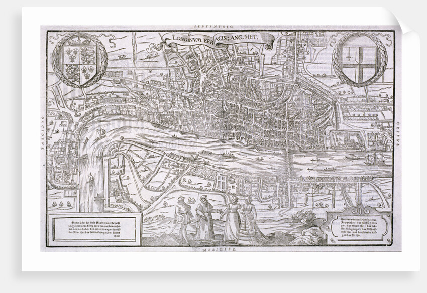 Map of the City of London and City of Westminster with four figures in the foreground by Anonymous