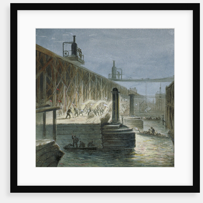 Demolition work being carried out on Blackfriars Bridge from the Surrey shore, London by George Maund