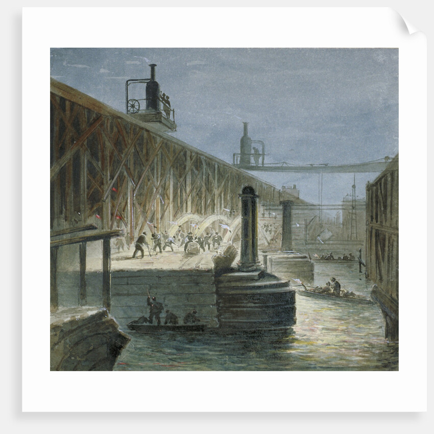 Demolition work being carried out on Blackfriars Bridge from the Surrey shore, London by George Maund