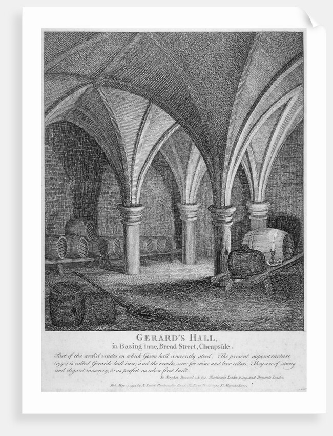 Crypt under Gerard's Hall on the south side of Basing Lane, City of London by John Thomas Smith