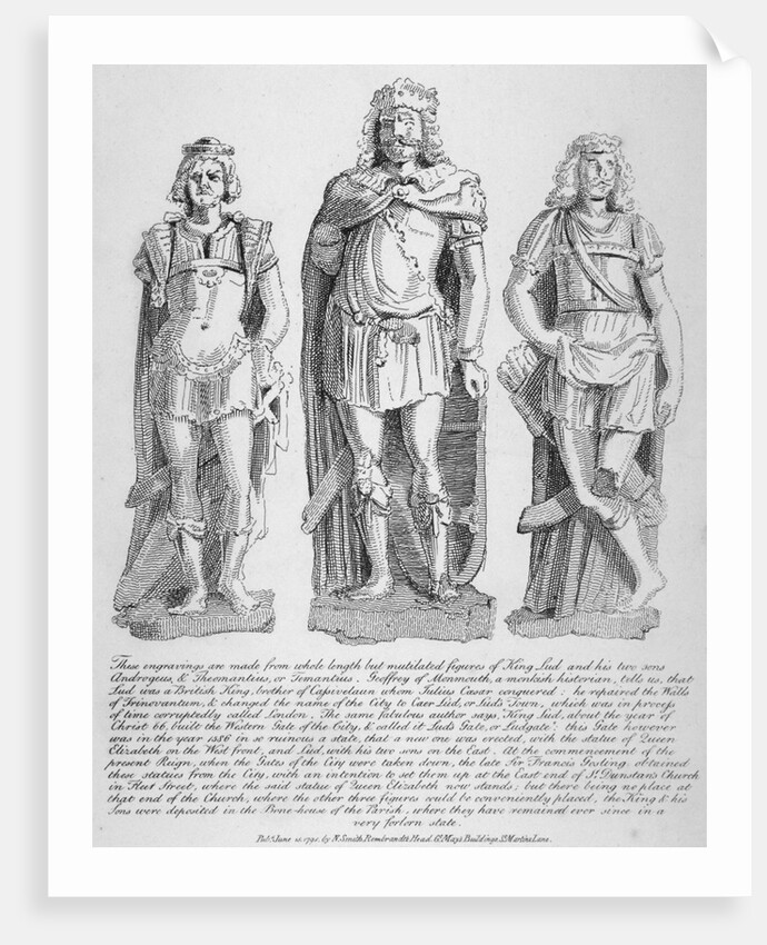 Mutilated figures of the mythical King Lud and his two sons Androgeus and Theomantius by John Thomas Smith