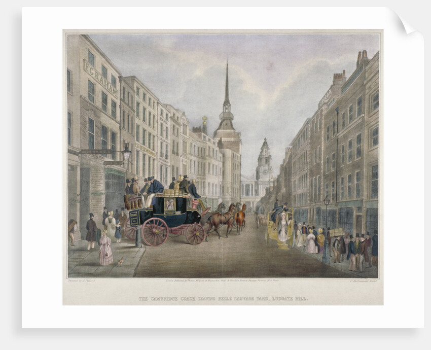 The Cambridge coach leaving the Nelson Inn, Belle Sauvage Yard, Ludgate Hill, London by Charles Joseph Hullmandel