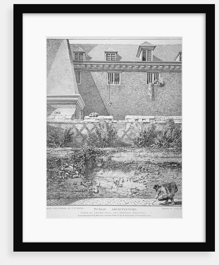 View of parts of London Wall and Old Bethlehem Hospital (Bedlam), City of London by John Thomas Smith