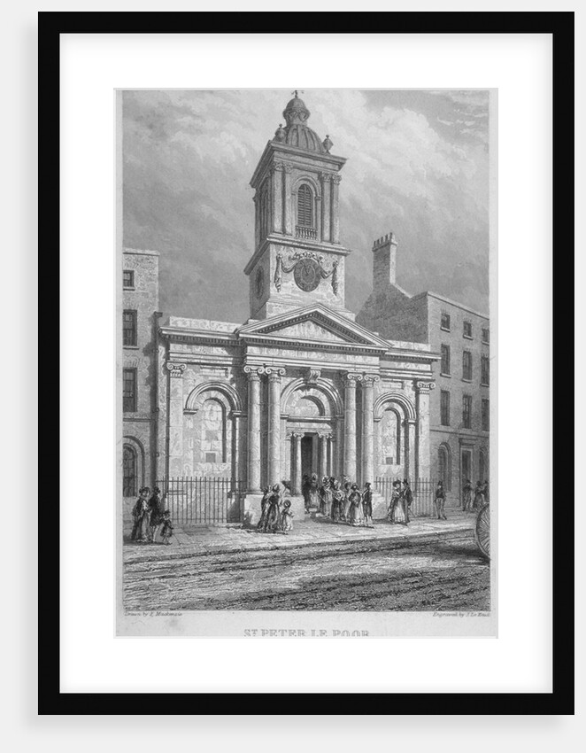Church of St Peter-le-Poer with the congregation entering, City of London by John Le Keux