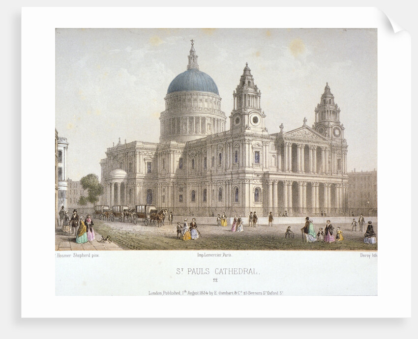 North-west view of St Paul's Cathedral with figures walking in front, City of London by Sir Christopher Wren