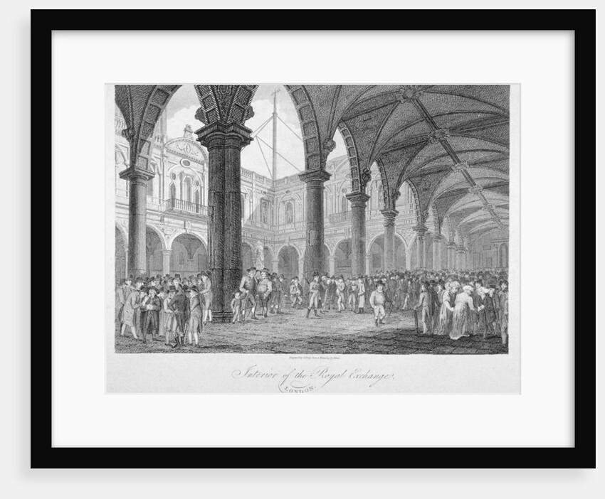 Interior view of the Royal Exchange with figures in the courtyard, City of London by John Greig