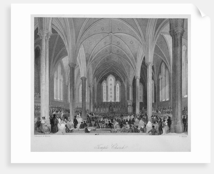 Interior of Temple Church during a service, City of London by Harden Sidney Melville