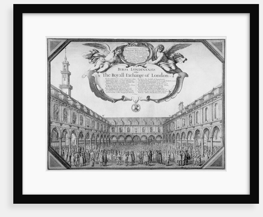 Interior view of the Royal Exchange filled with figures, City of London by Wenceslaus Hollar