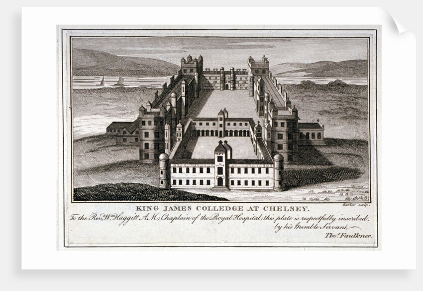Bird's-eye view of King James's College, Chelsea, London by John Barlow