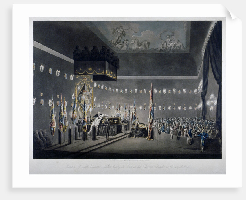Lord Nelson lying in state in the painted chamber at Greenwich Hospital, London by M Merigot