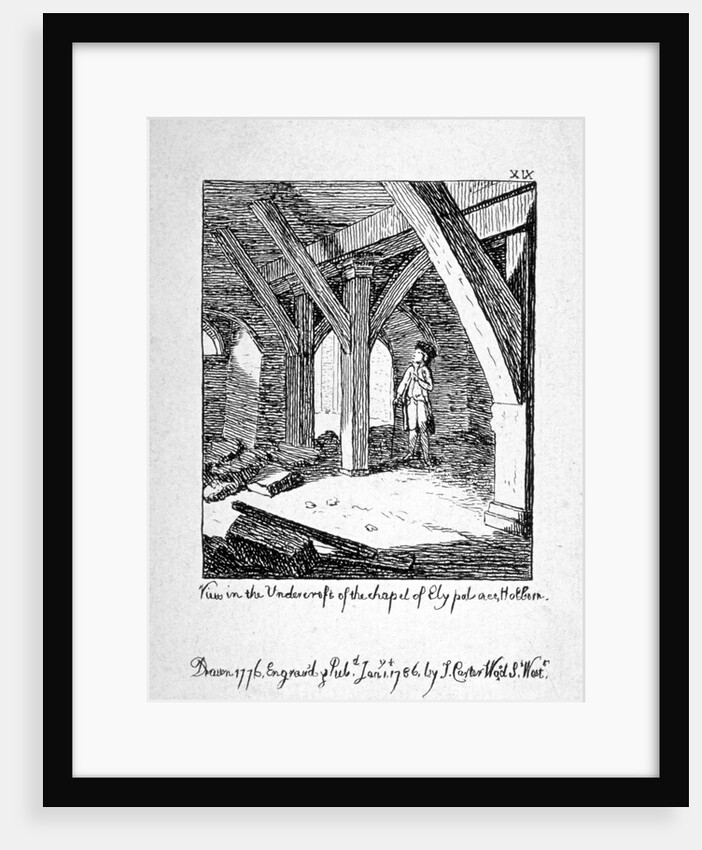 View in the undercroft of the Church of St Etheldreda, Ely Place, Holborn, London by John Carter