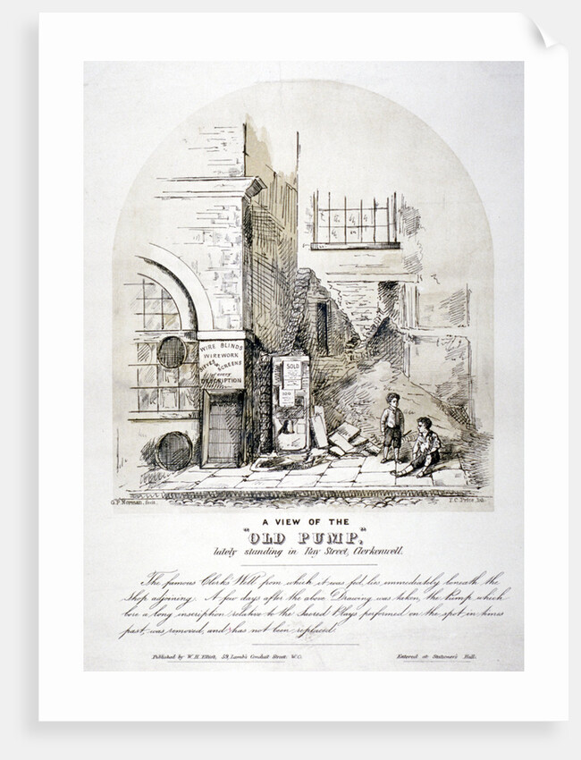 View of Clerks' Well pump in Ray Street, Finsbury, London by FC Price