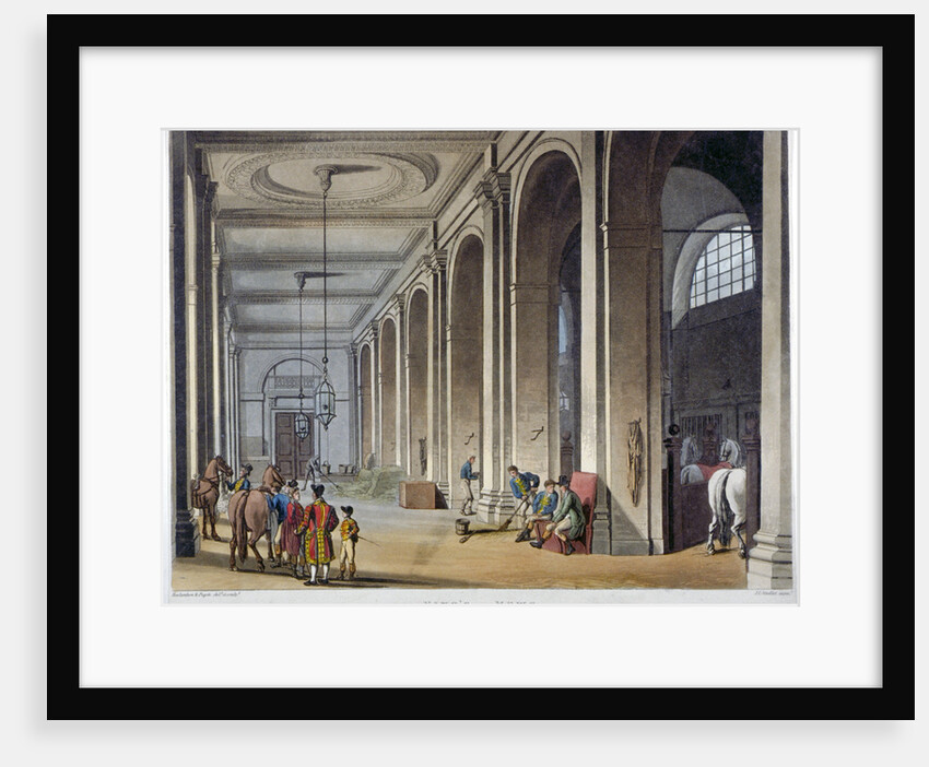Interior view of the royal stables, King's Mews, Charing Cross, Westminster, London by Augustus Charles Pugin