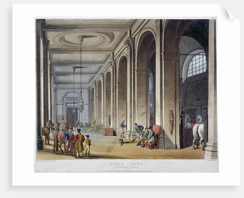 Interior view of the royal stables, King's Mews, Charing Cross, Westminster, London by Augustus Charles Pugin
