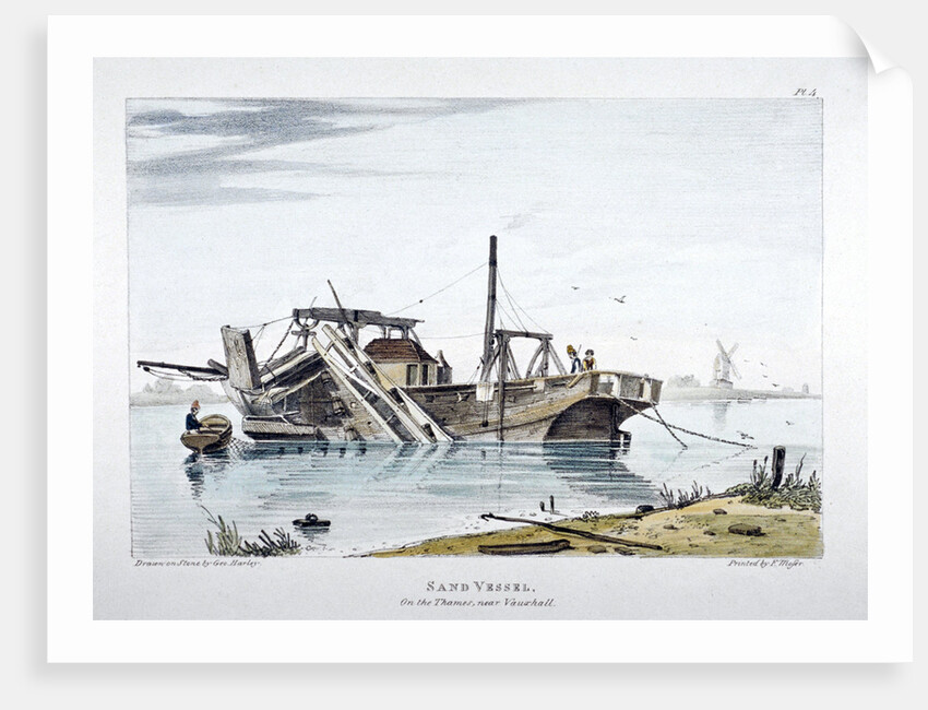 View of a sand vessel on the River Thames at Vauxhall, London by George Harley
