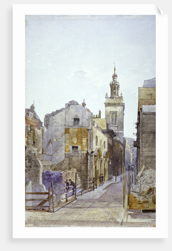 College Hill and the Church of St Michael Paternoster Royal, City of London by John Crowther