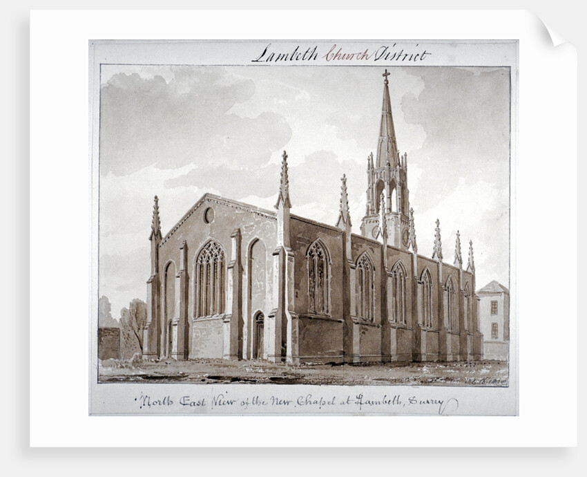 North-east view of the Church of St Mary the Less, Lambeth Butts, London by John Chessell Buckler