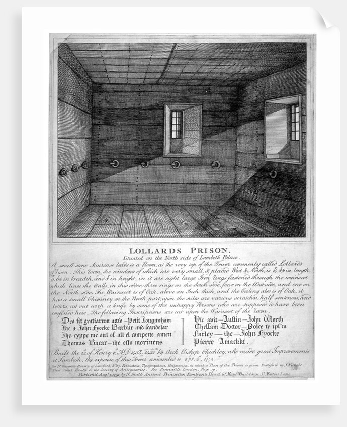 Interior view of Lollards Prison in Lambeth Palace, London by Anonymous